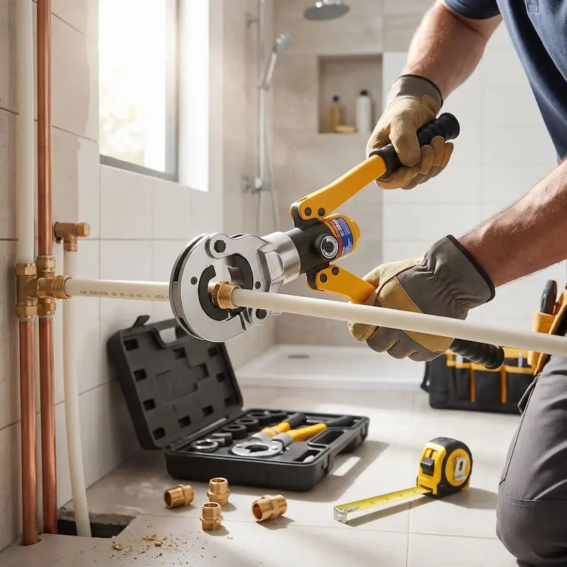 bricoleur et sa pince a sertir multicouche dans maison