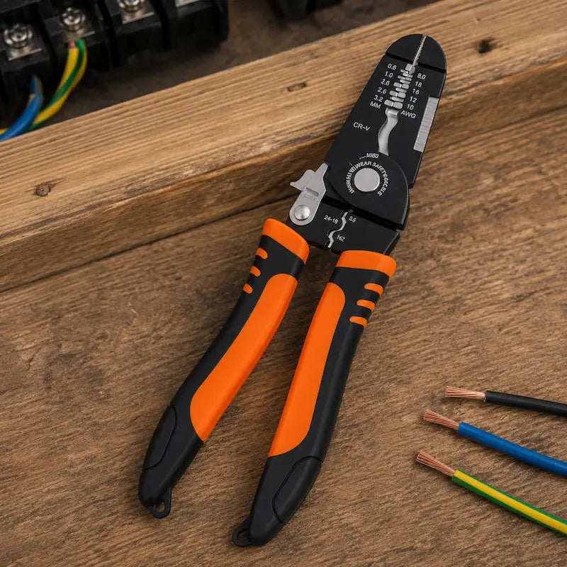 la pince a denude cables sur bois