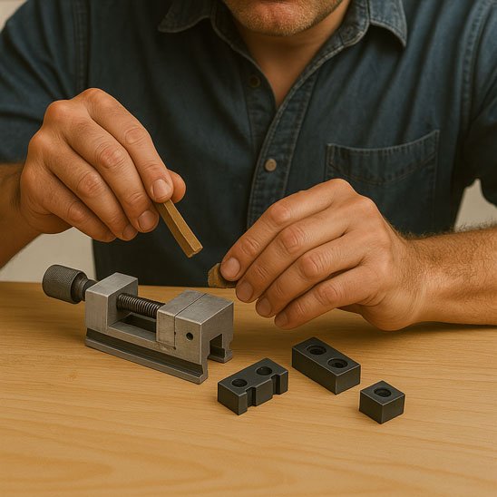 personne manipulant pièce avec étau