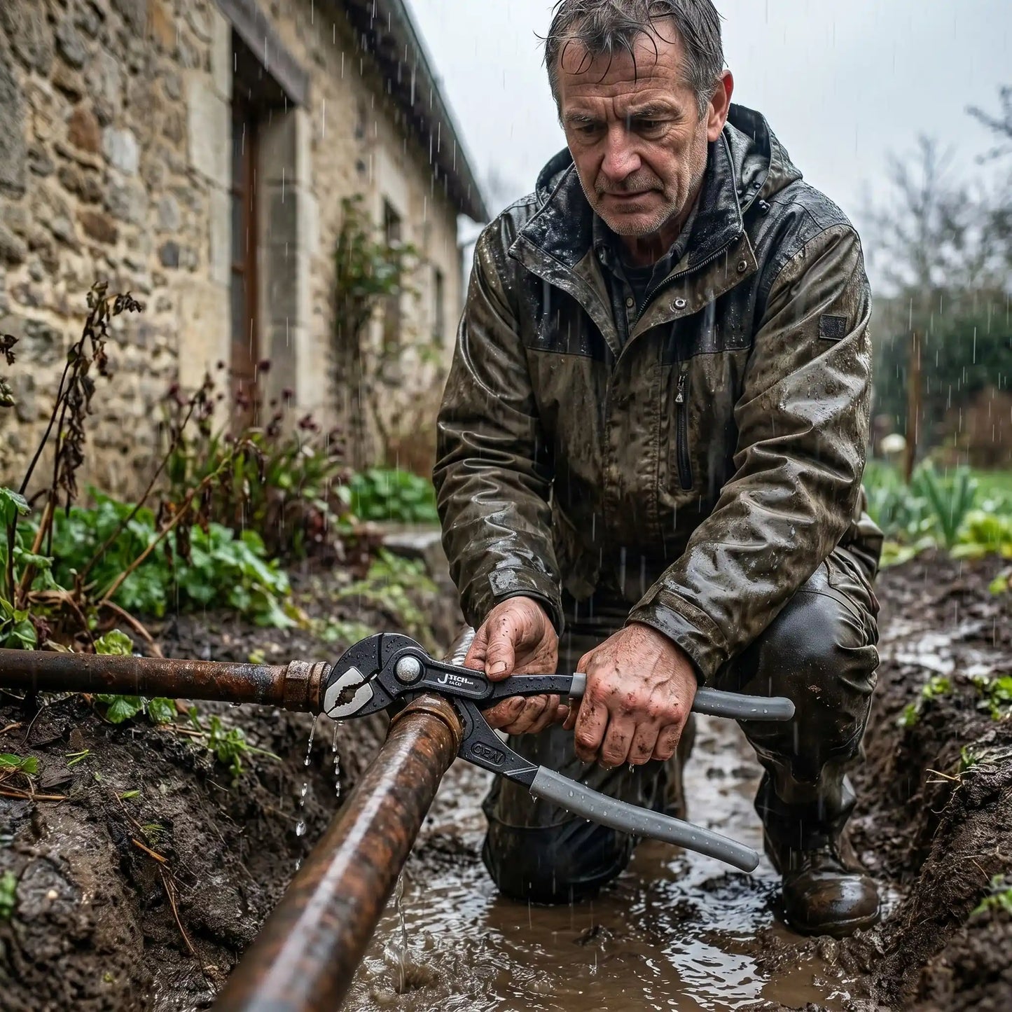 vue pince multiprise sous la pluie