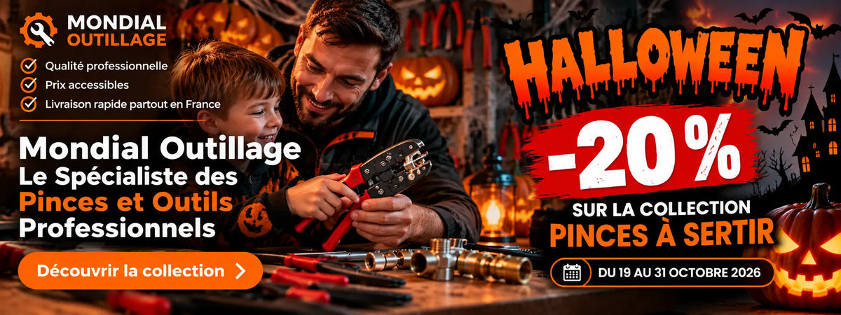 Promotion Halloween Mondial Outillage : 20 % de réduction sur les pinces à sertir du 19 au 31 octobre 2026.