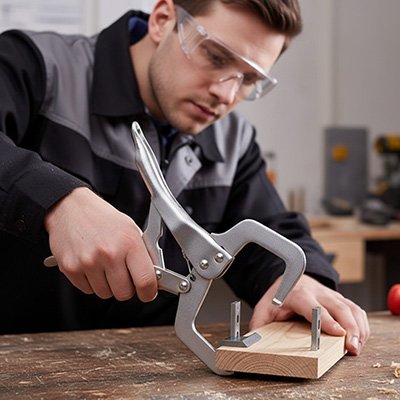 bricoleur utilisant ponce étau