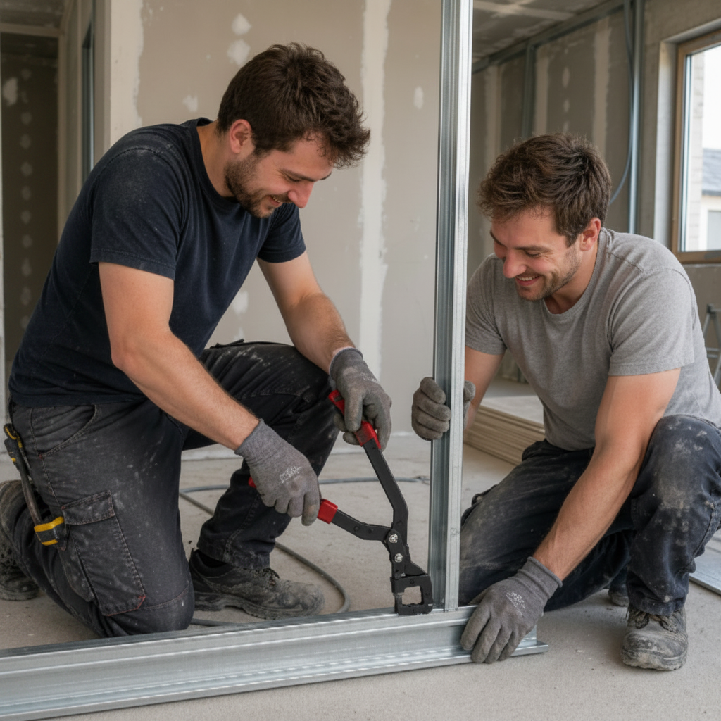 bricoleurs travaillant avec pince placo