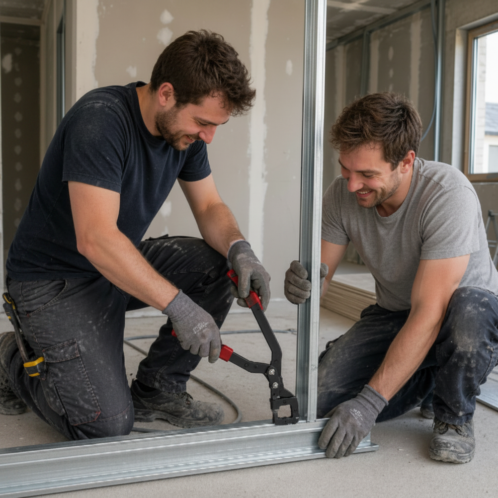 Bricoleurs travaillant avec une pince à sertir placo