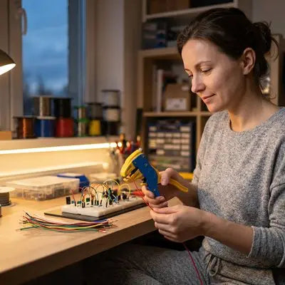 bricoleuse et sa pince a denuder automatique