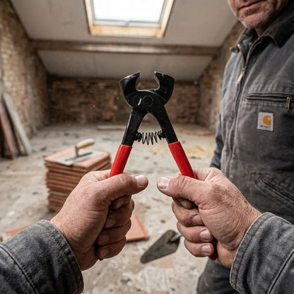carreleur et sa pince coupante carrelage