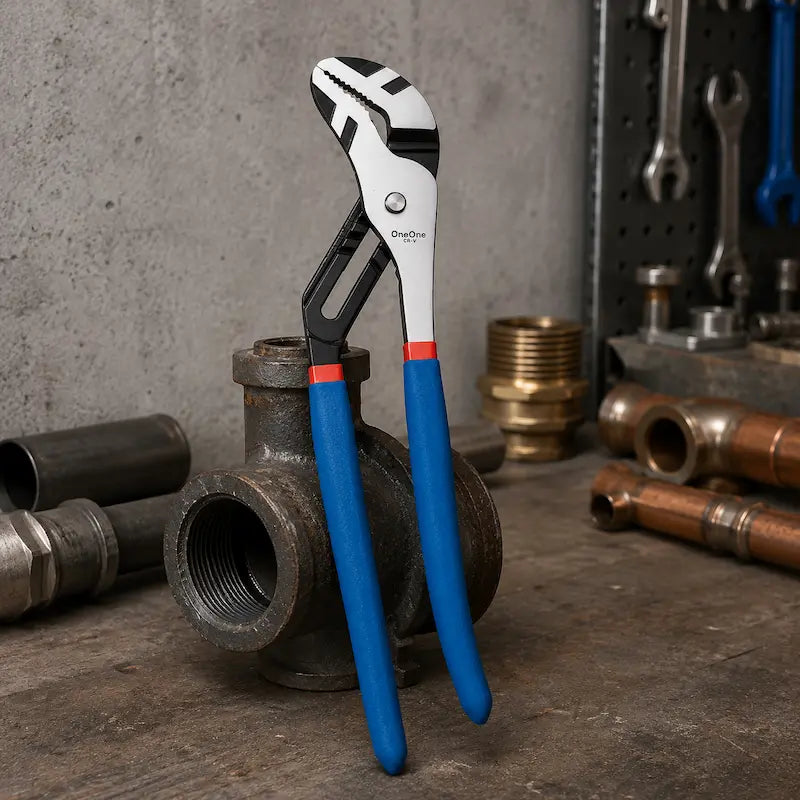 grosse pince multiprise sur raccords acier cuivre laiton