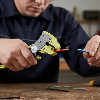 ouvrier et pince a denuder ergonomix en action
