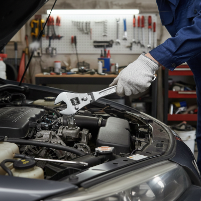 ouvrier utilisant cle a molette a cliquet 