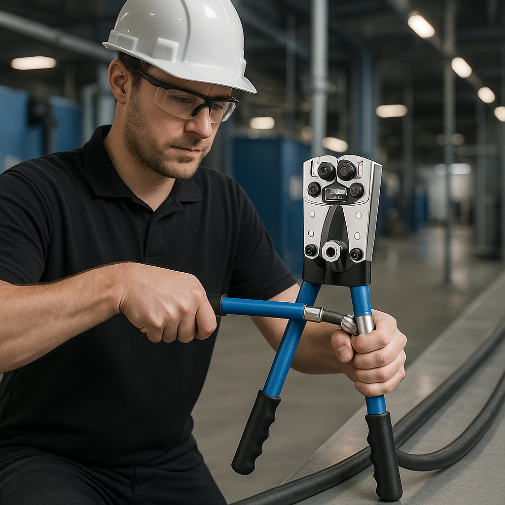 ouvrier utilisant pince à sertir