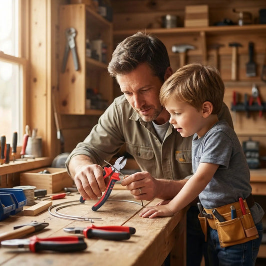 papa et enfant avec pince coupante