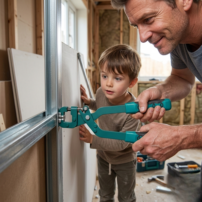 papa utilisant pince a sertir et son fils