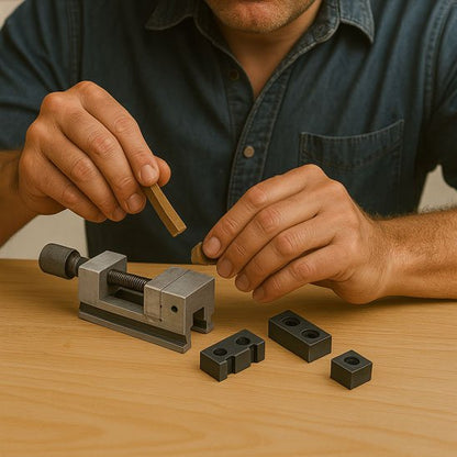 personne manipulant pièce avec étau