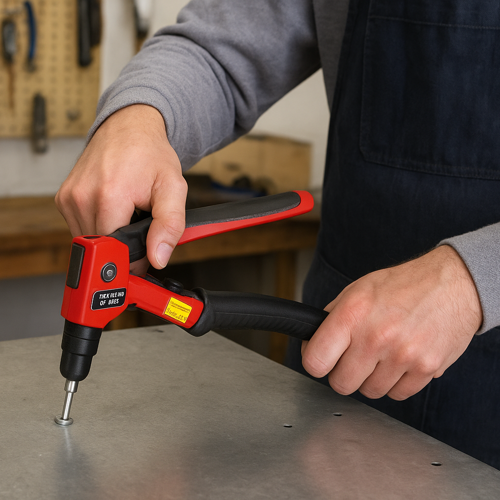 personne se servant de la pince à riveter 