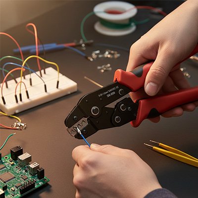 personne sertissant avec pince à sertir