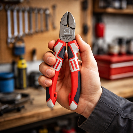 personne tenant pince coupe metal