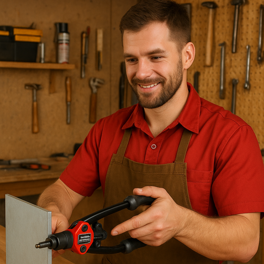 personne tenant riveteuse