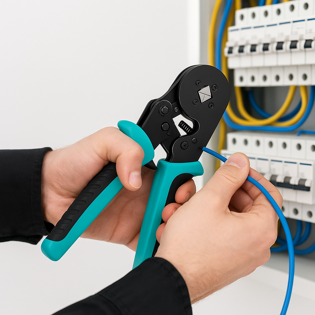 personne travaillant avec sa pince a sertir