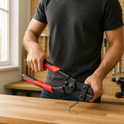 personne utilisant coupe boulon