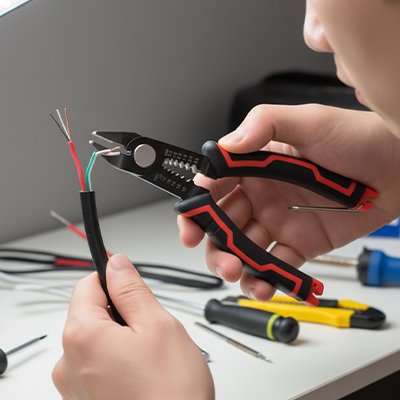 personne utilisant pince a denuder