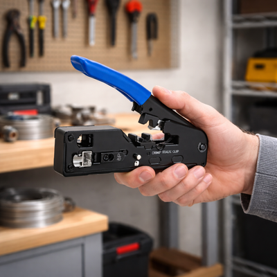 pince à sertir RJ45 dans main