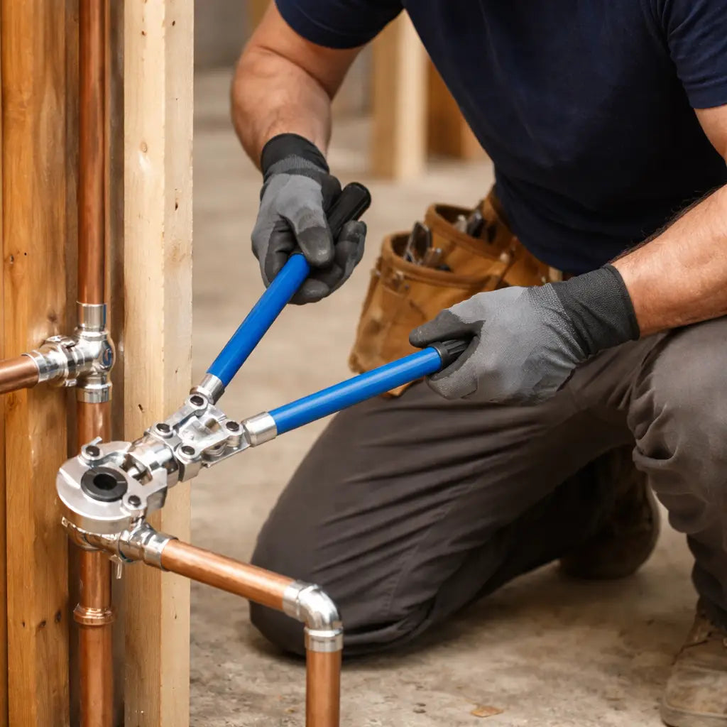 pince a sertir cuivre tete rotative 360° au chantier
