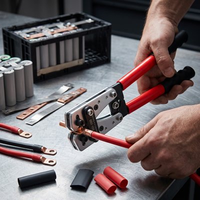 pince a sertir en action et câble électrique
