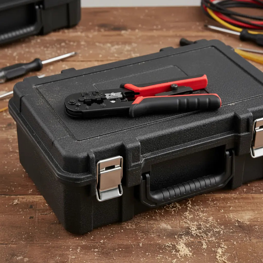 pince a sertir pro connect sur caisse dans atelier