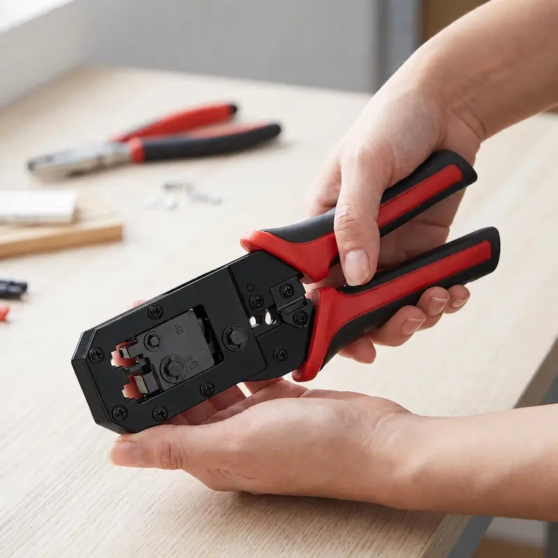 pince a sertir rj45 professionnelle ergonomique en main