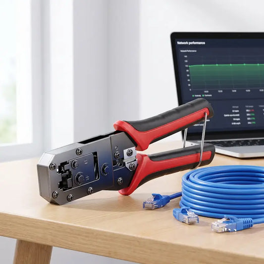 pince a-sertir rj45 sur bureau et cable