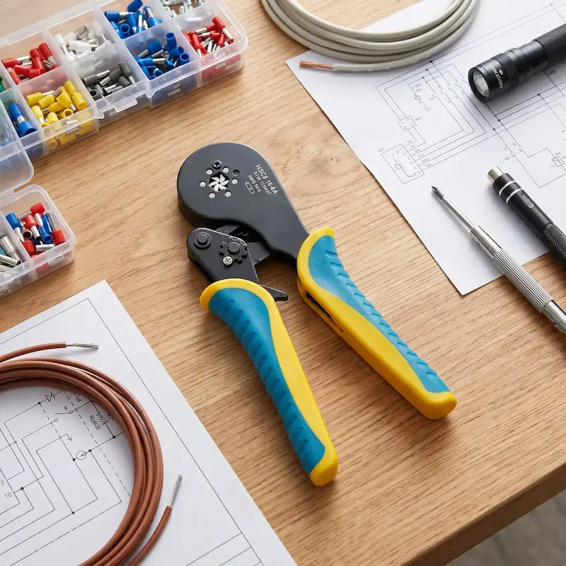 pince a sertissage professionnelle hexagonale sur table