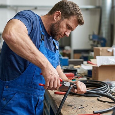 Pince coupante et personne coupant cable