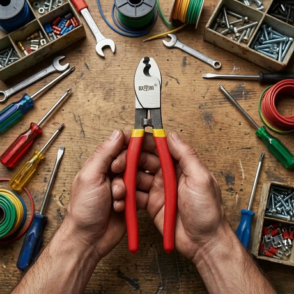 pince coupe cable dans main du bricoleur