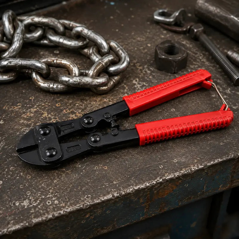 pince coupe cadenas acier trempe sur etabli