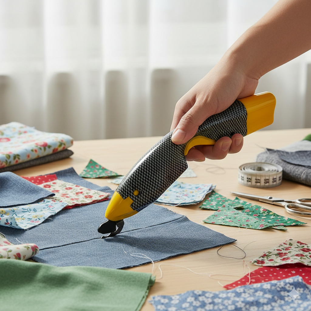 tissus et ciseaux couture electrique