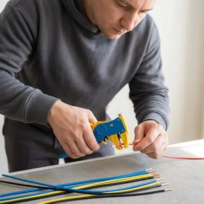 travailleur et sa pince a denuder automatique