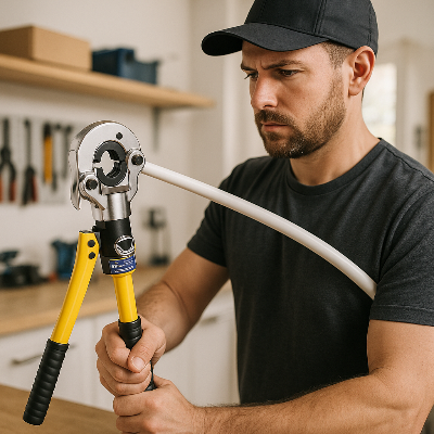 travailleur et sa pince a sertir multicouche