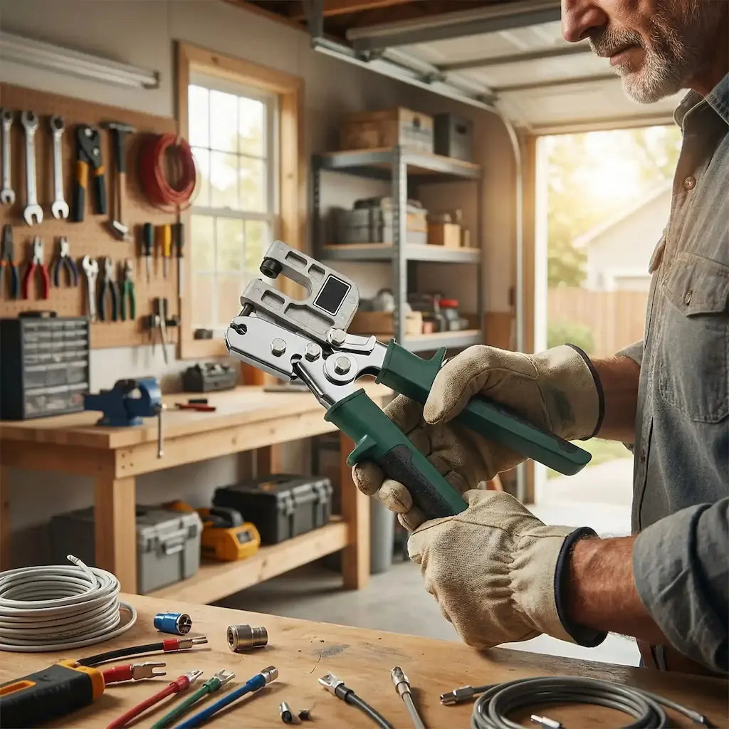un bricoleur et sa pince a sertir pro alliage