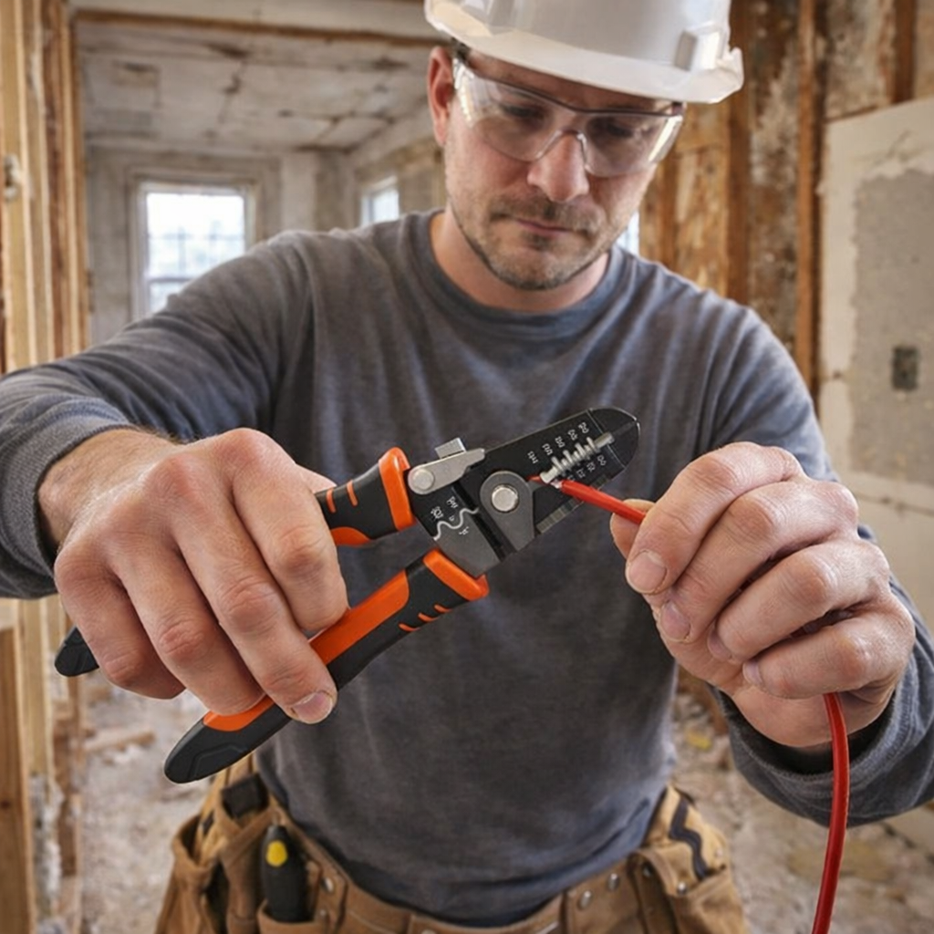 un ouvrier utilisant pince a denude