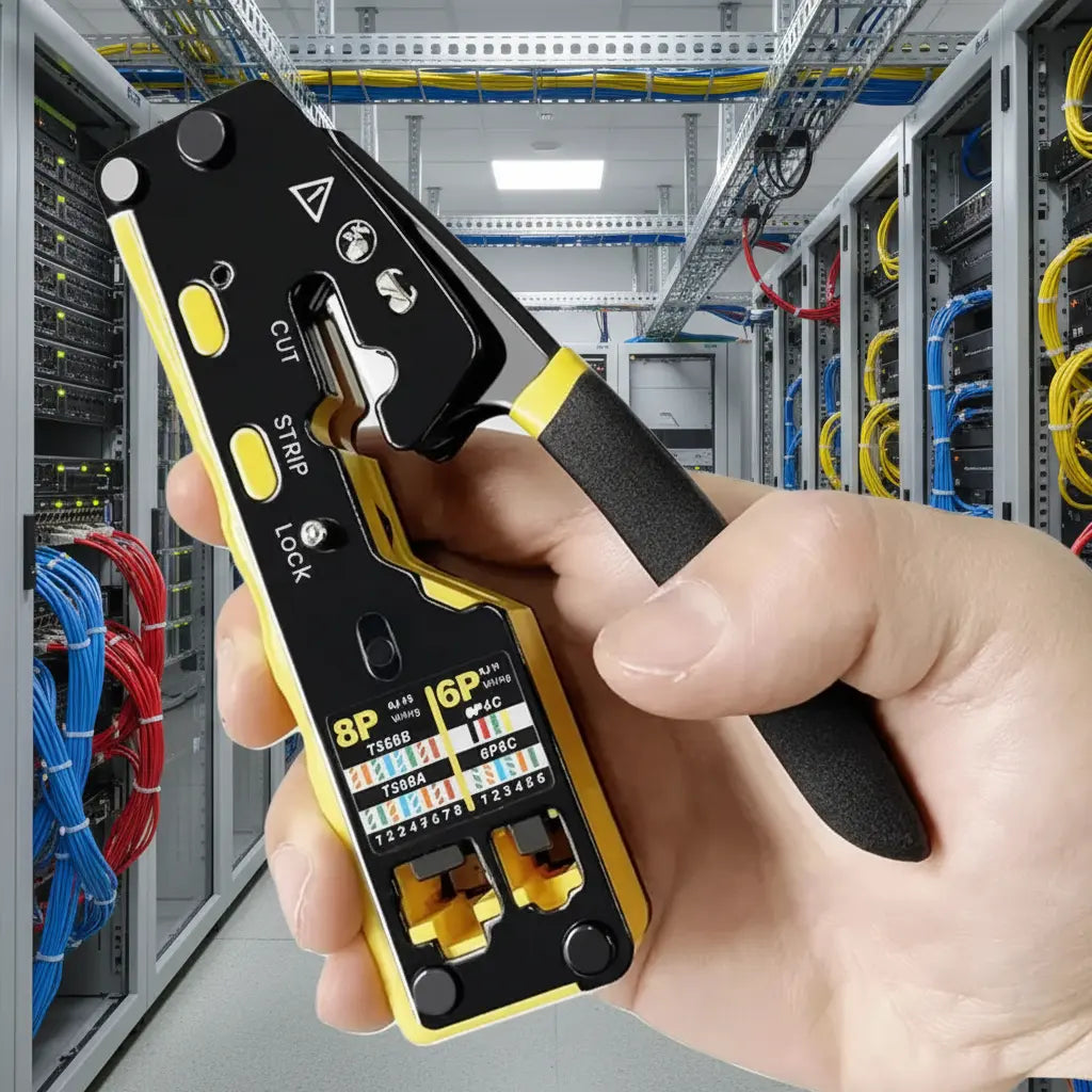 utilisation pince a sertir rj45 professionnelle dans local informatique