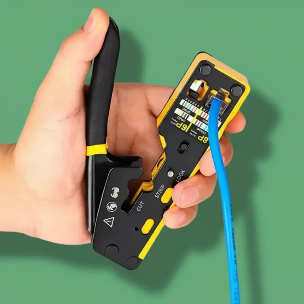 utilisation pince a sertir rj45 professionnelle en main