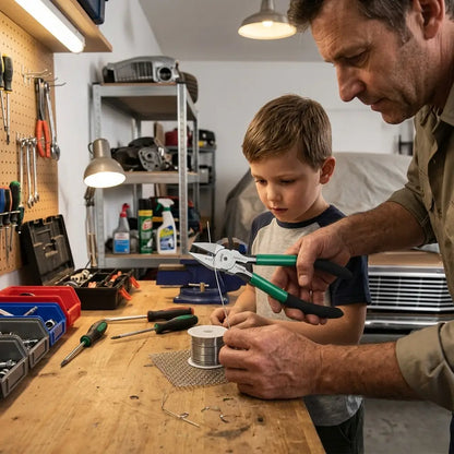 utilisation pince pour couper le metal par papa et son fils