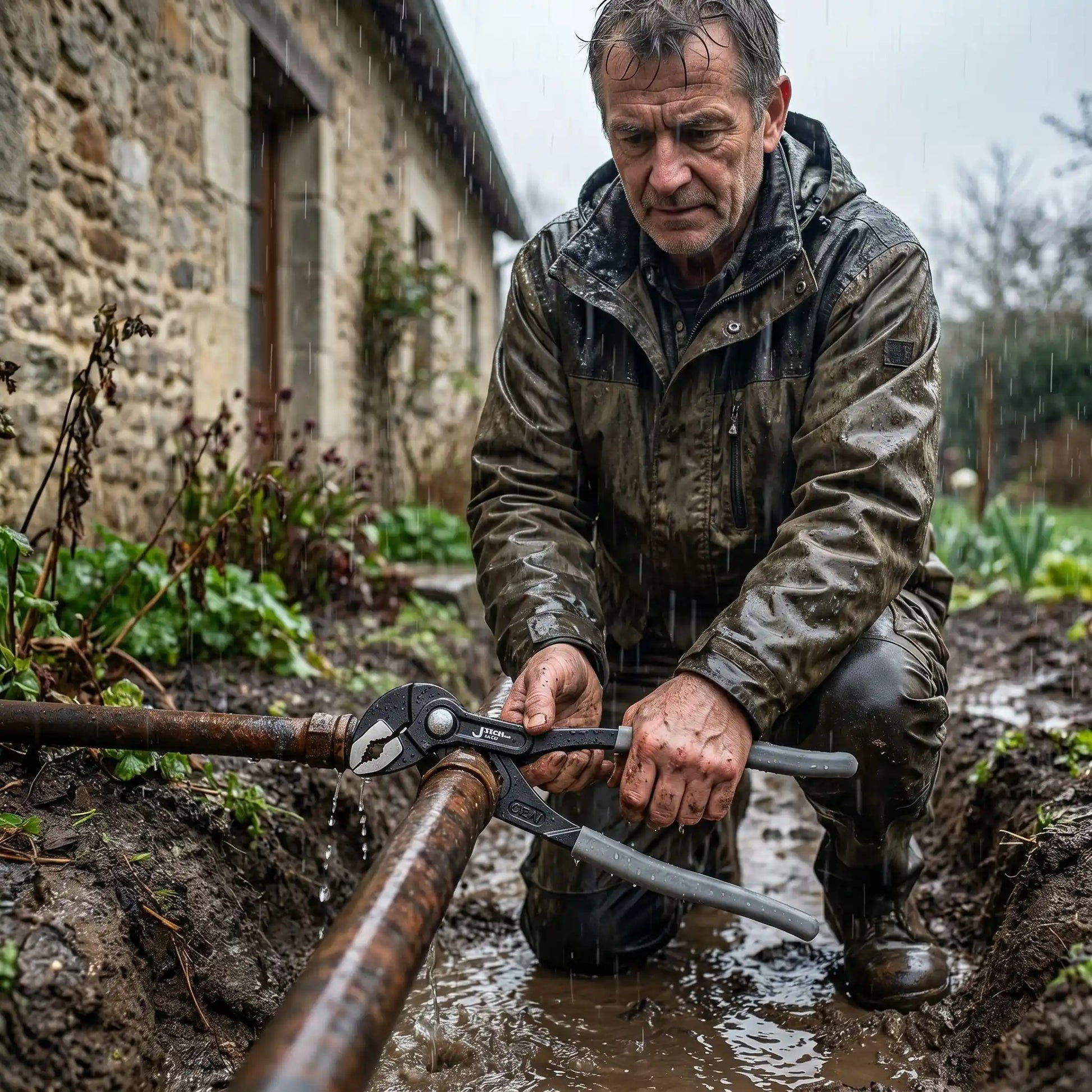 vue pince multiprise sous la pluie
